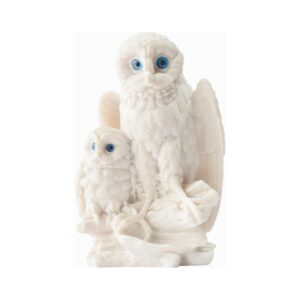 Κουκουβάγια με το μικρό της Άγαλμα (Αλάβαστρο Λευκό 17cm x 12cm)